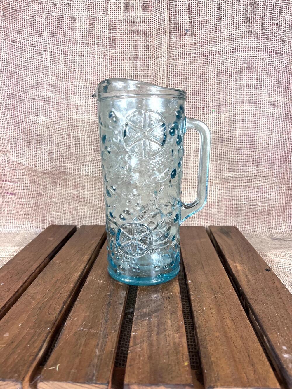 Embossed Glass Pitcher: Eco-Friendly Recycled Green Beauty | Fruit Design